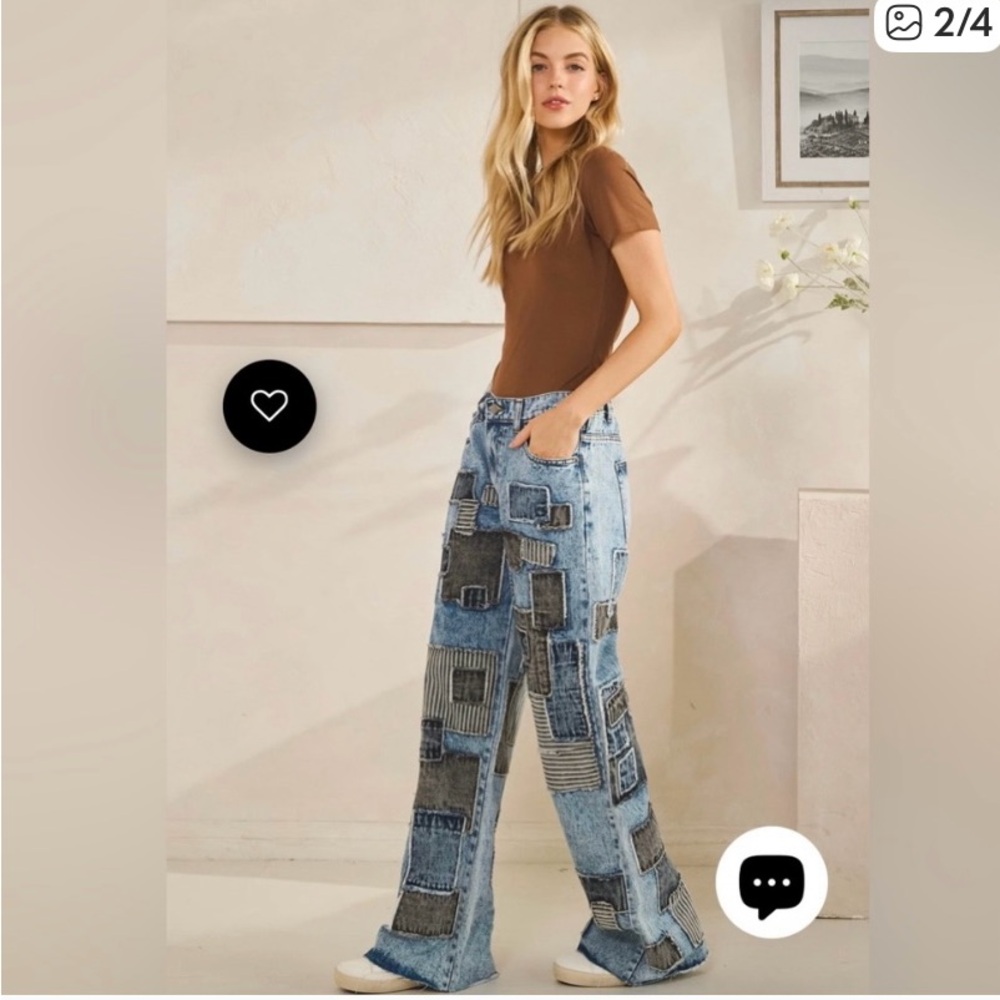 Oli & Hali Patchwork Jeans in Blue and Gray - Picture 2 of 4